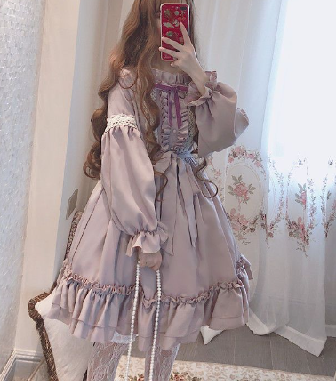 Japanese Retro Lace Lolita Dress - Lantern Sleeve Summer Style