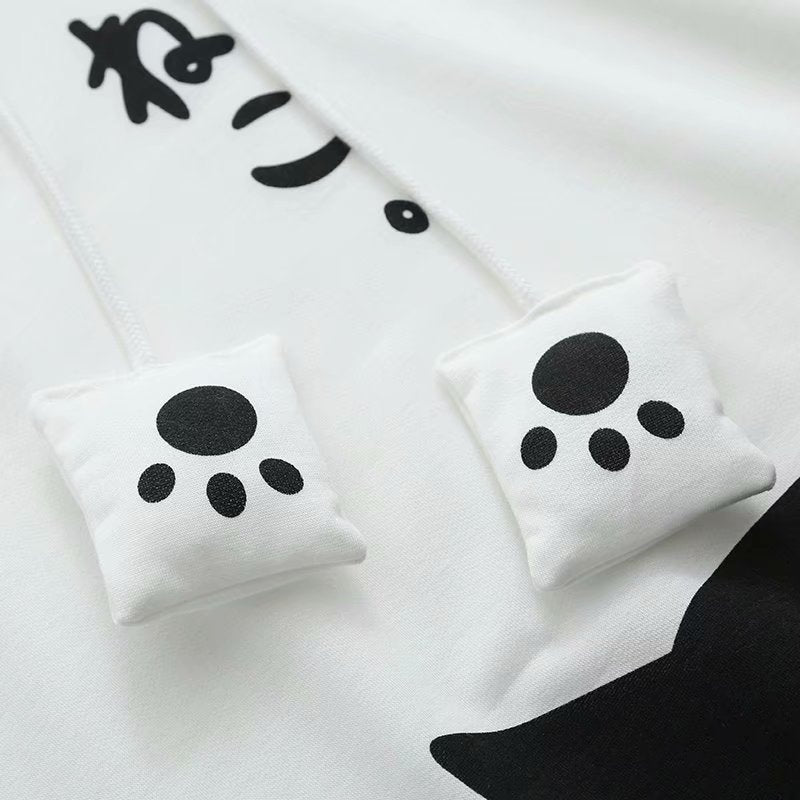 Harajuku Kawaii Cat Ear Hoodie - Pullover With Paw Details
