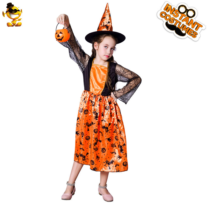 Pumpkin Witch Costume for Girls - Polyester Halloween Dress