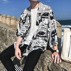 Cartoon Print Kimono Cardigan - 3/4 Sleeve Summer Layer