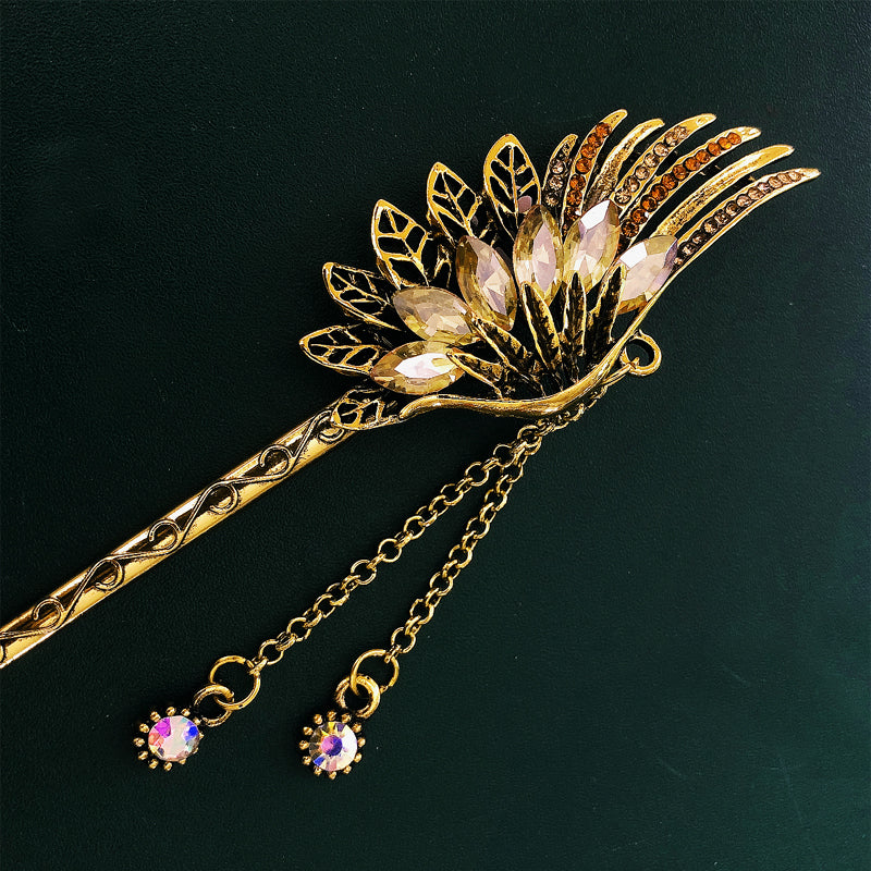 Feather Rhinestone Tassel Hairpin - Retro Hanfu Hair Accessory