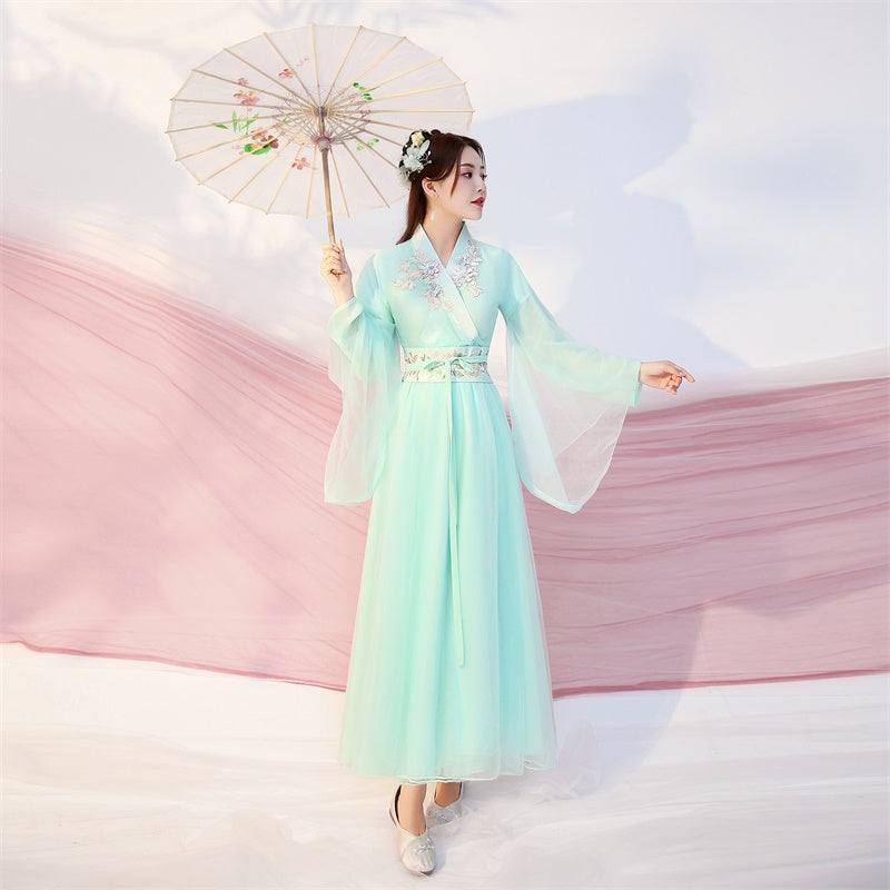 Women's Hanfu Costume Set - Turn Collar & Wide Sleeve Design