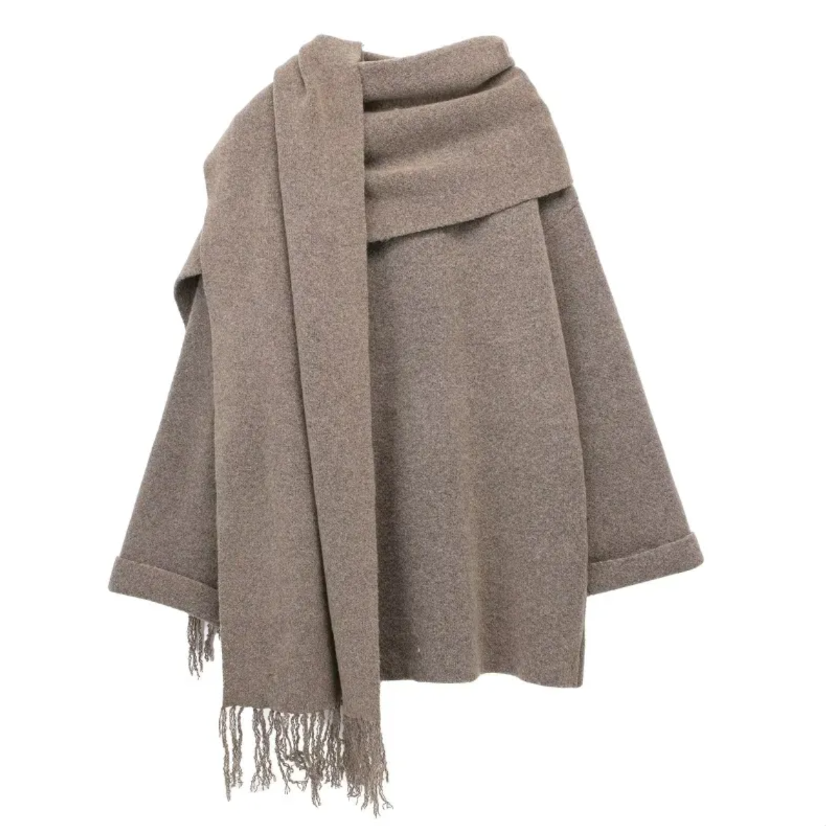 Hooded Cape Coat with Scarf - Cozy Knit Layering Piece