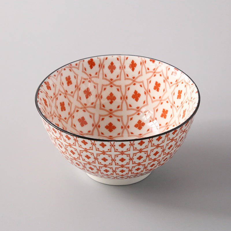 5-Inch Japanese Glazed Ceramic Threaded Rice Bowl