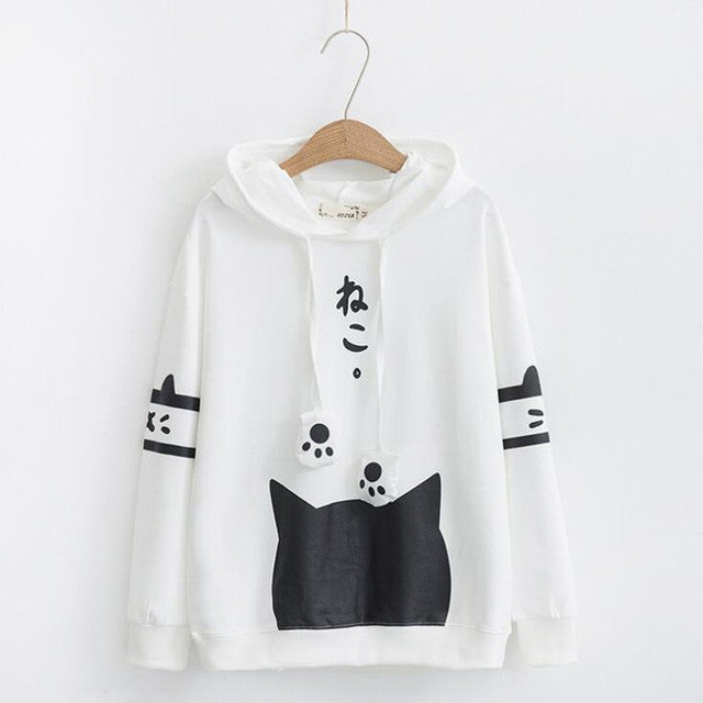 Harajuku Kawaii Cat Ear Hoodie - Pullover With Paw Details
