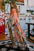 Floral Kimono Beach Cover-Up - Lightweight Rayon Crane Print