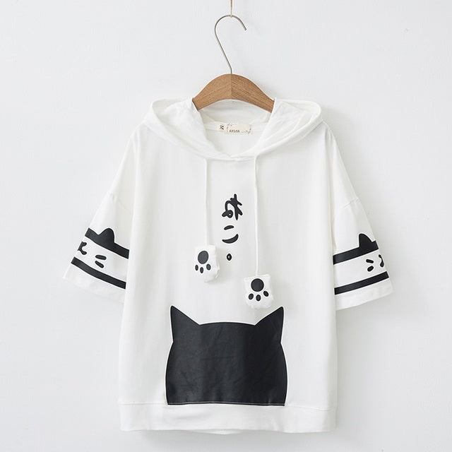 Harajuku Kawaii Cat Ear Hoodie - Pullover With Paw Details