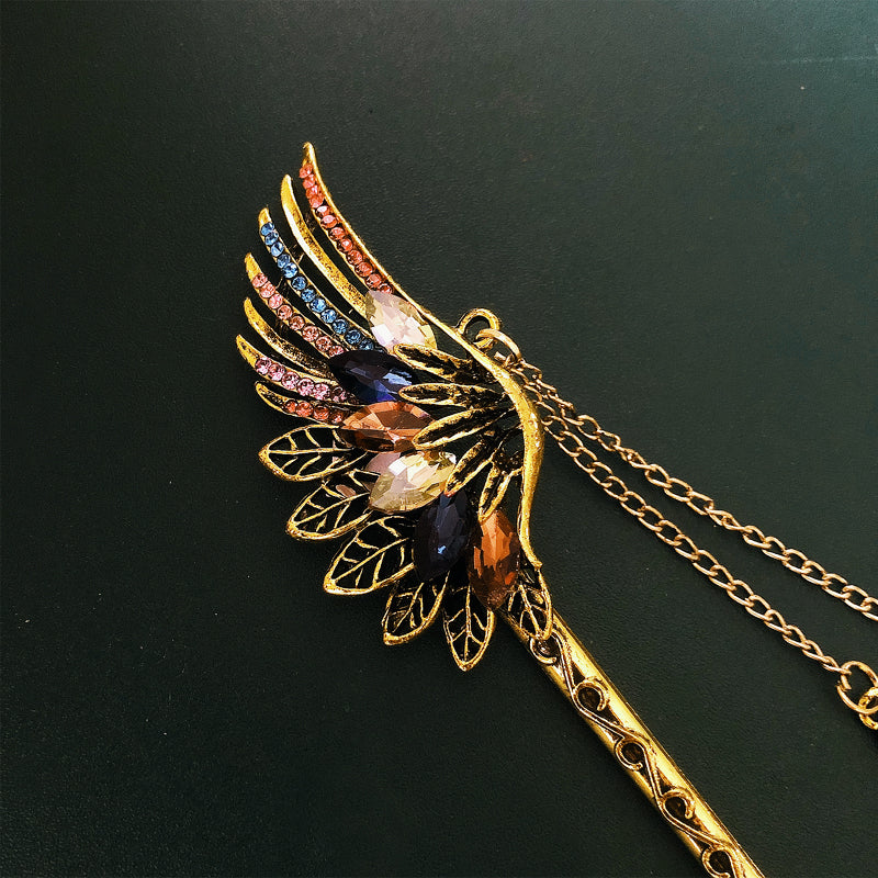 Feather Rhinestone Tassel Hairpin - Retro Hanfu Hair Accessory