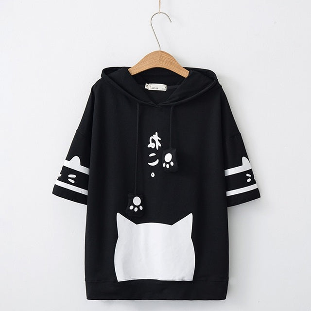 Harajuku Kawaii Cat Ear Hoodie - Pullover With Paw Details