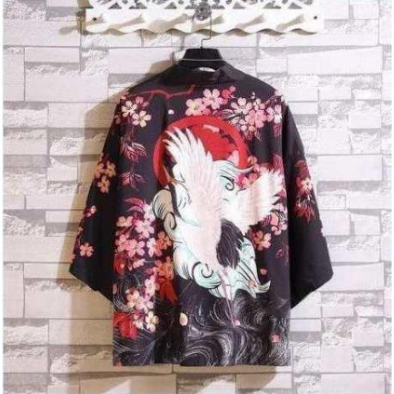 Japanese Kimono Jacket - Three-Quarter Sleeve, Stripe Pattern