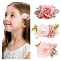 3-Piece Pink Flower Hair Clip Set - Rose Floral Hair Accessories for Girls - detail view