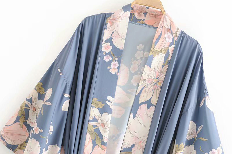 Womens Peacock Floral Kimono Robe - Beach Vacation Cover-Up