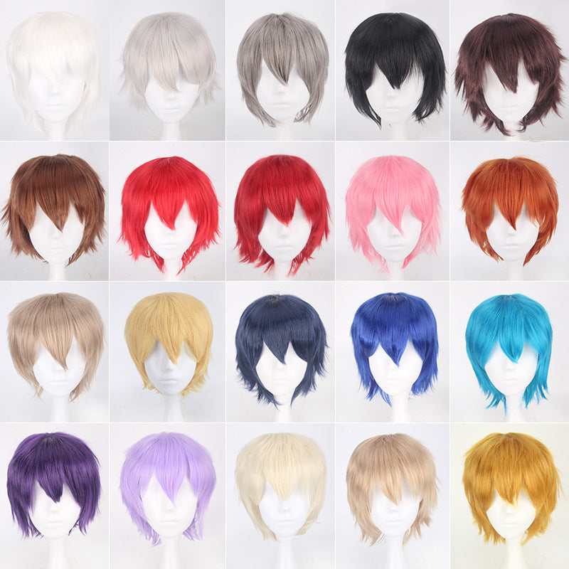 30cm Black and Pink Cosplay Wig for Students - front view