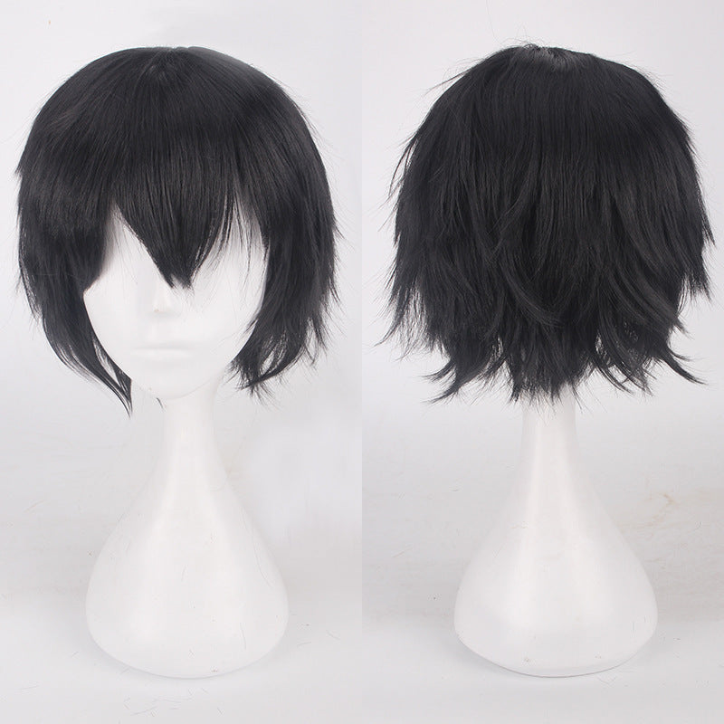 30cm Black and Pink Cosplay Wig for Students - in use