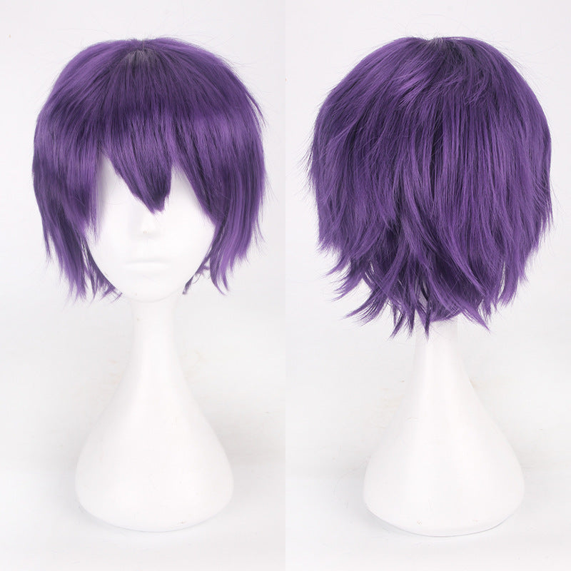 30cm Black and Pink Cosplay Wig for Students - side view