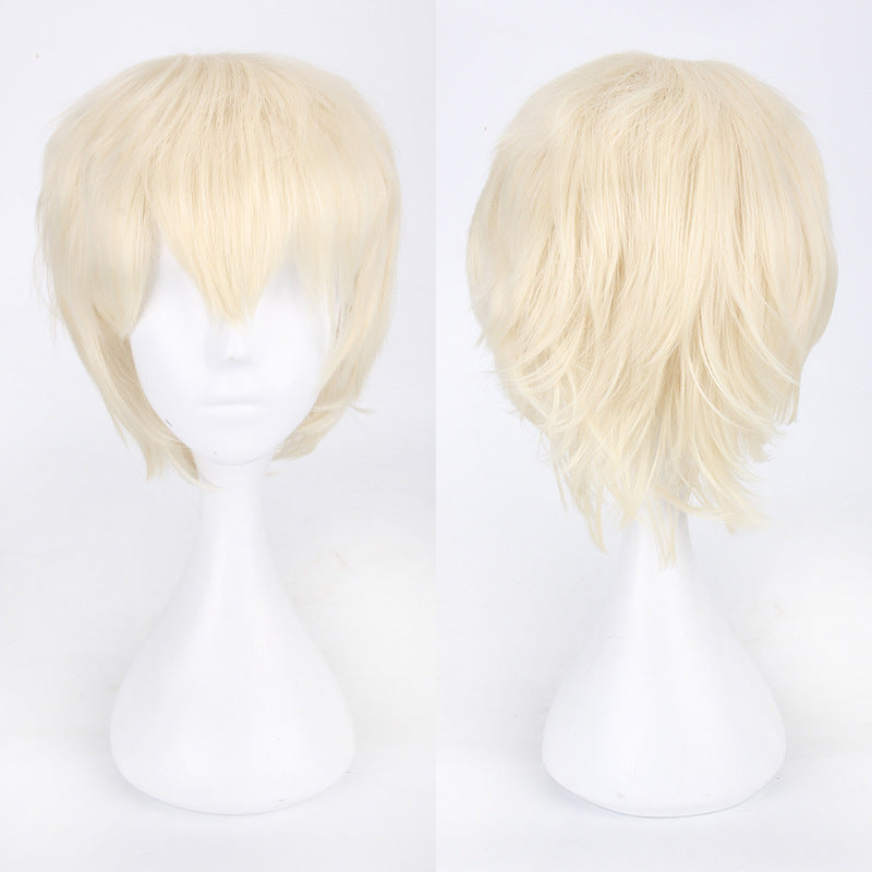 30cm Black and Pink Cosplay Wig for Students - styled view