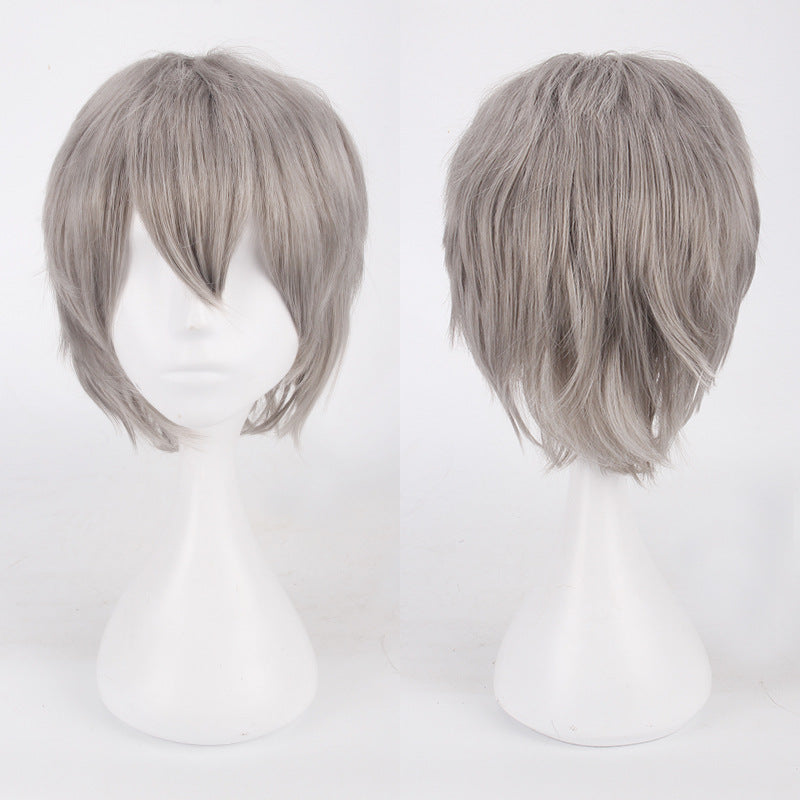 30cm Black and Pink Cosplay Wig for Students - back view