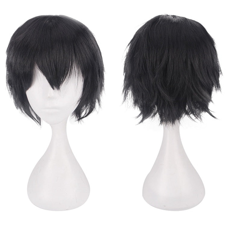 30cm Black and Pink Cosplay Wig for Students - close-up
