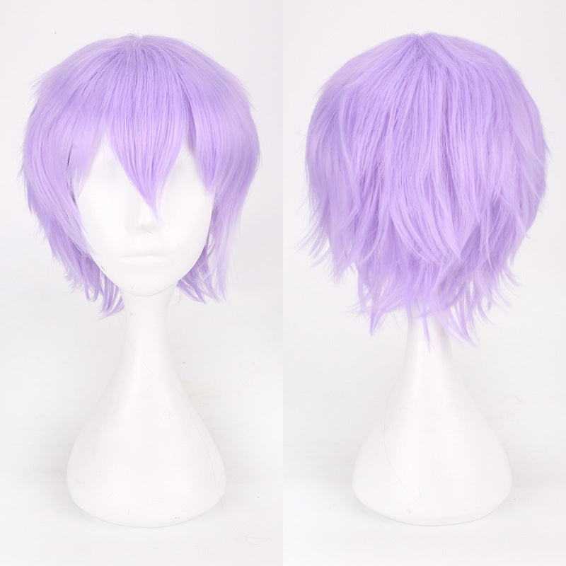 30cm Black and Pink Cosplay Wig for Students - scale view
