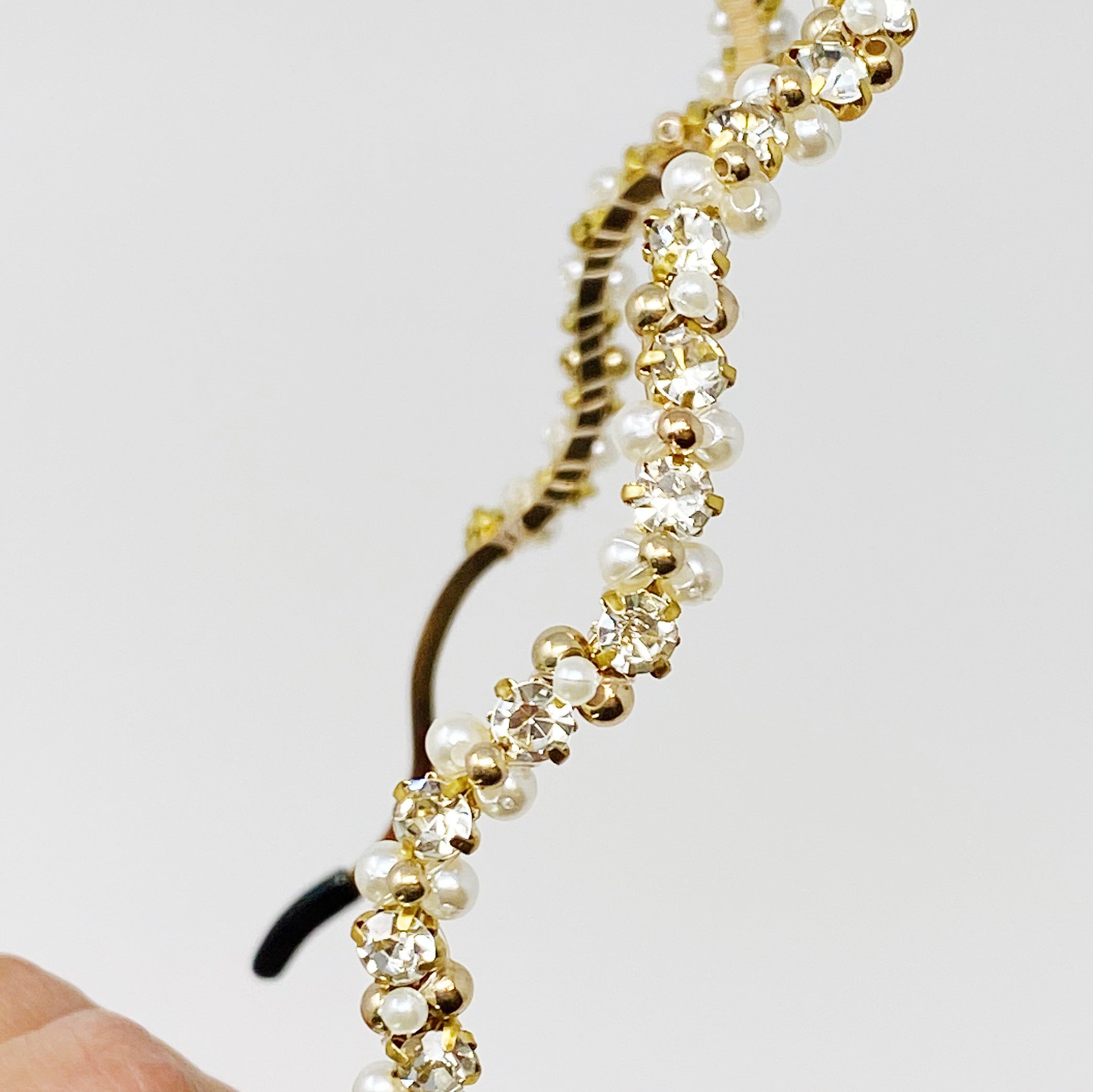 Bedazzled Crystal Headband - Pearl & Crystal Wavy Design