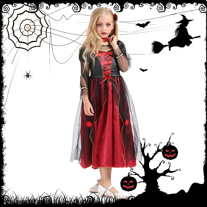 Girls Vampire Princess Dress - Halloween Dress-Up Costume