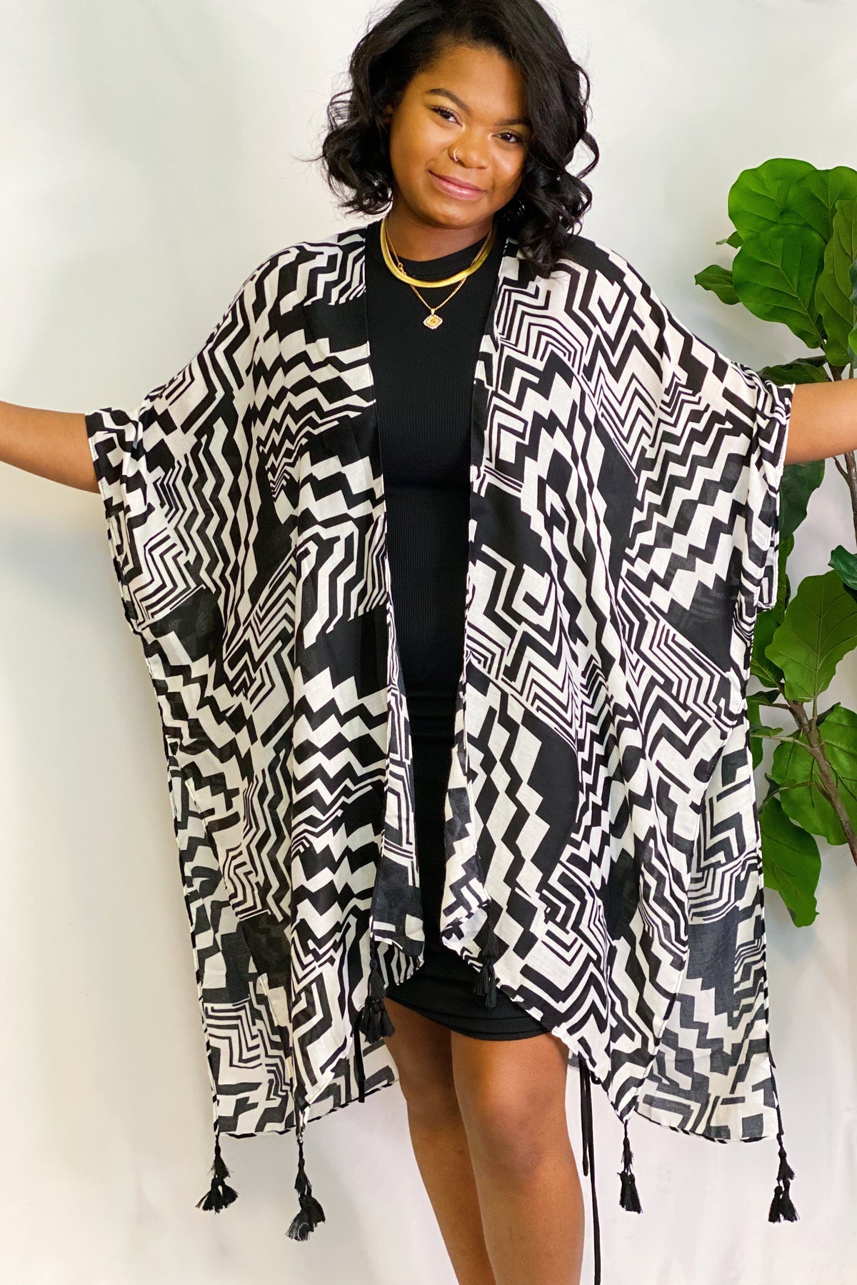Geometric Print Kimono - Light & Flowy Polyester Layer