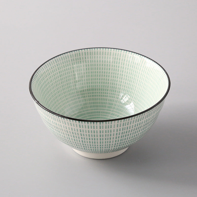 5-Inch Japanese Glazed Ceramic Threaded Rice Bowl