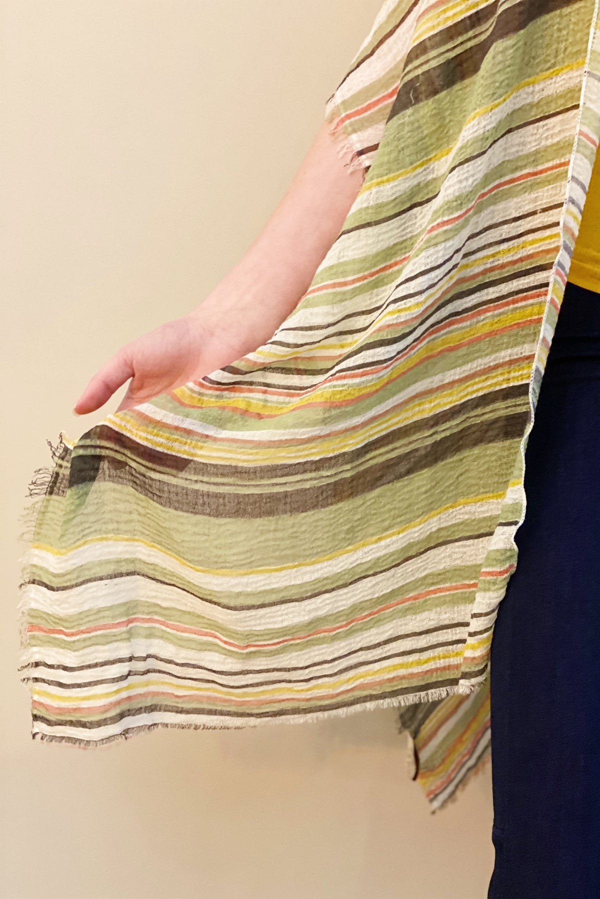 Multi Stripe Open Kimono - Lightweight Sheer Woven Fabric