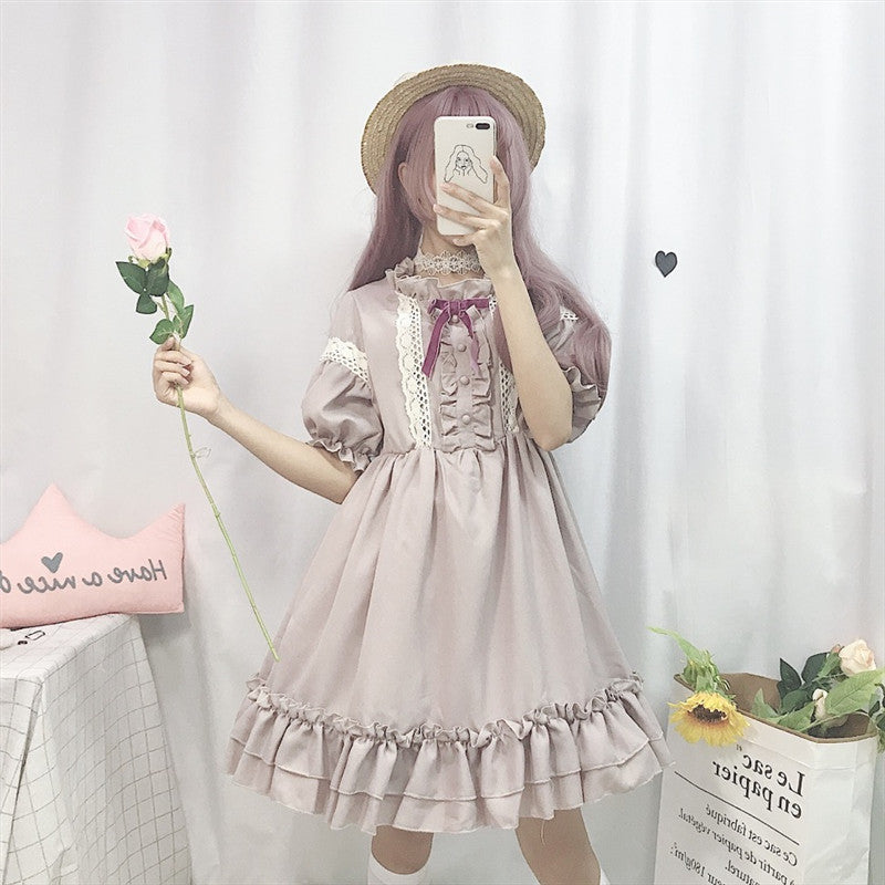 Japanese Retro Lace Lolita Dress - Lantern Sleeve Summer Style