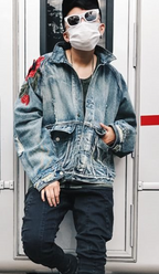 3D Rose Embroidered Vintage Ripped Denim Jacket - back view