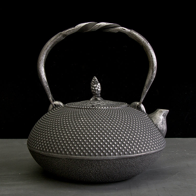 3L Japanese Cast Iron Teapot Set - Handmade Uncoated - front view
