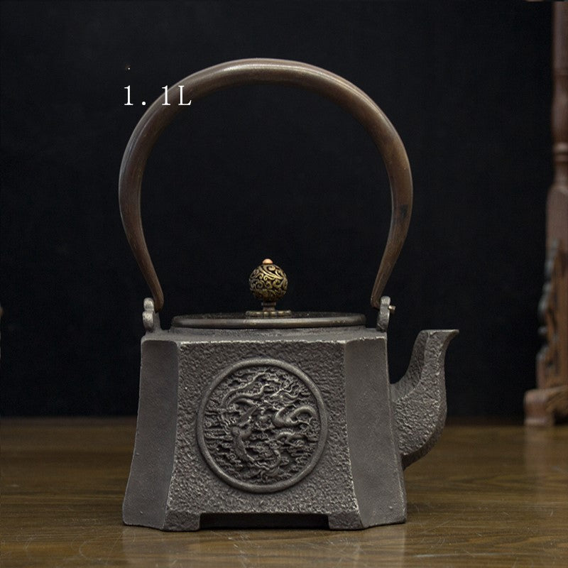 3L Japanese Cast Iron Teapot Set - Handmade Uncoated - back view