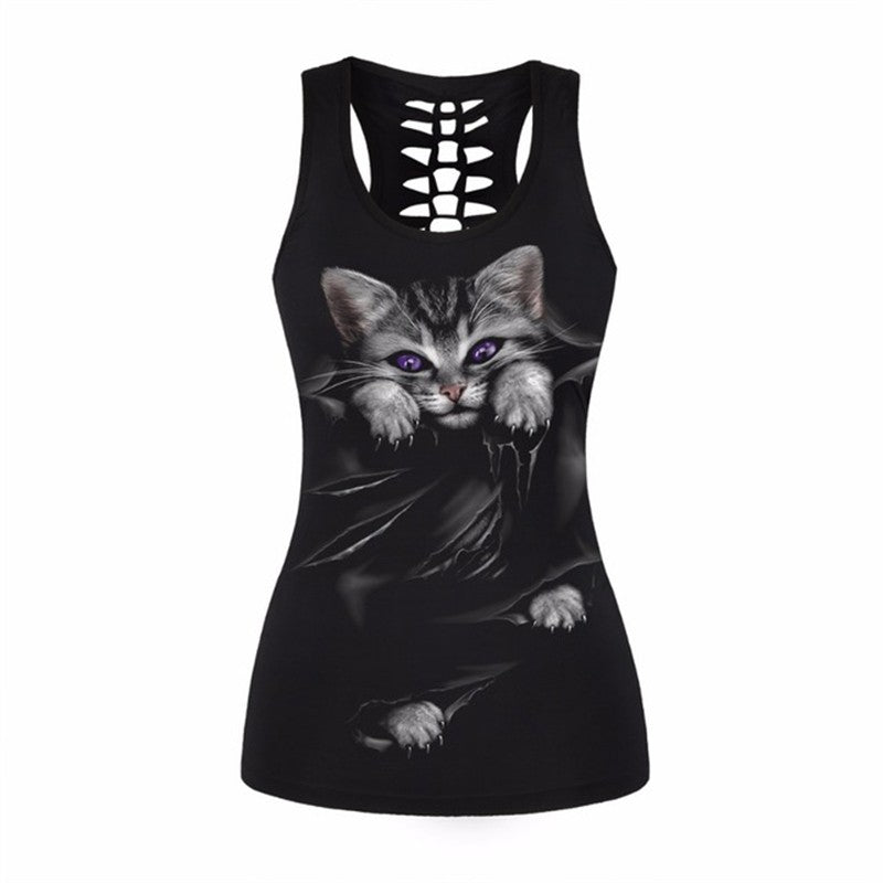 Women's Halter Crochet Top - Digital Print Halloween Vest