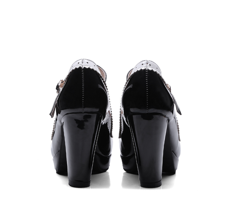 Lolita Butterfly Shoes - Low-Cut PU With Chunky Heel