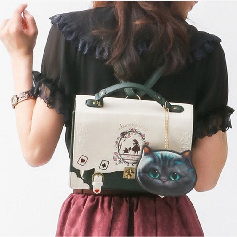 Lolita Alice Embroidered Backpack - Playing Cards PU Bag