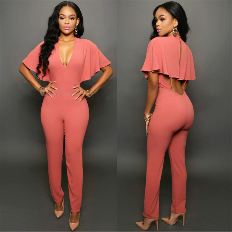 Backless Cloak Jumpsuit - Loose Fit for Nights Out & Casual