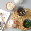 5-Inch Japanese Glazed Ceramic Threaded Rice Bowl - front view