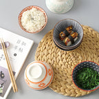 5-Inch Japanese Glazed Ceramic Threaded Rice Bowl - front view
