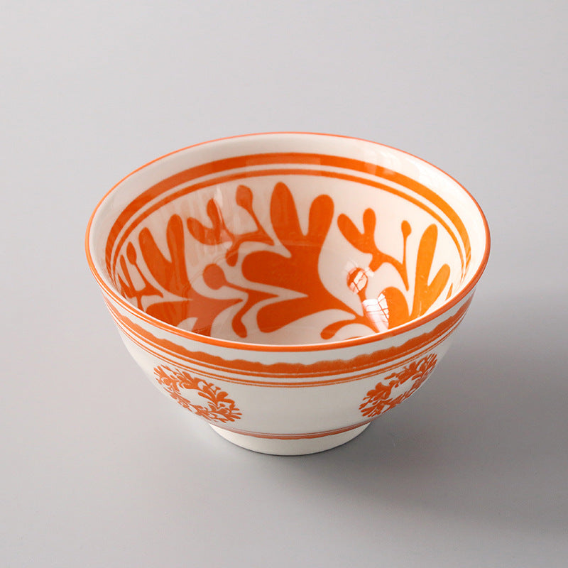 5-Inch Japanese Glazed Ceramic Threaded Rice Bowl - in use