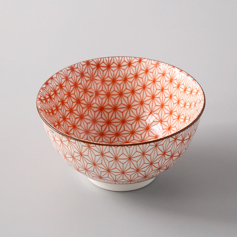5-Inch Japanese Glazed Ceramic Threaded Rice Bowl - side view