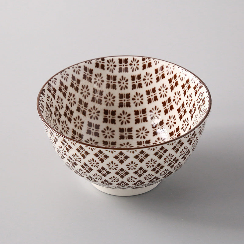 5-Inch Japanese Glazed Ceramic Threaded Rice Bowl - back view
