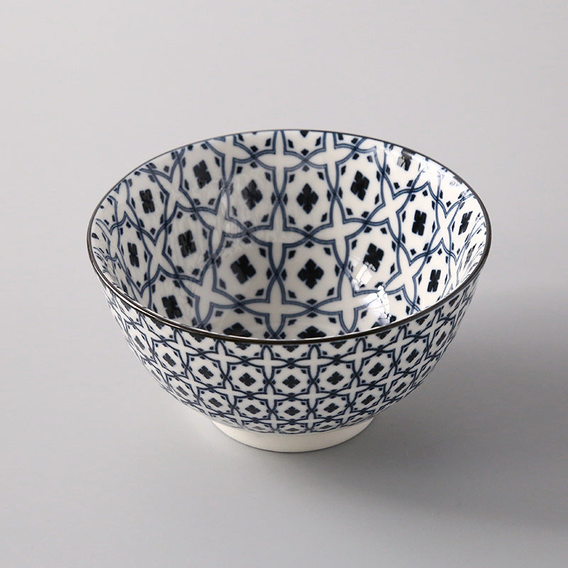 5-Inch Japanese Glazed Ceramic Threaded Rice Bowl - styled view