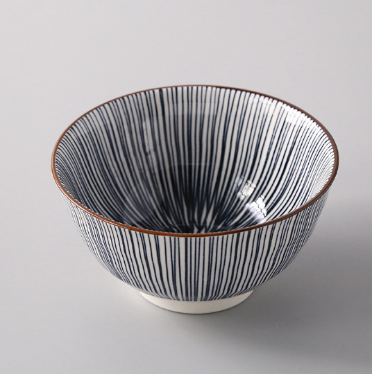 5-Inch Japanese Glazed Ceramic Threaded Rice Bowl - side view