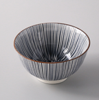 5-Inch Japanese Glazed Ceramic Threaded Rice Bowl - side view