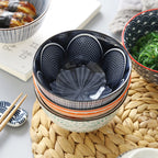 5-Inch Japanese Glazed Ceramic Threaded Rice Bowl - back view