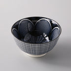 5-Inch Japanese Glazed Ceramic Threaded Rice Bowl - styled view