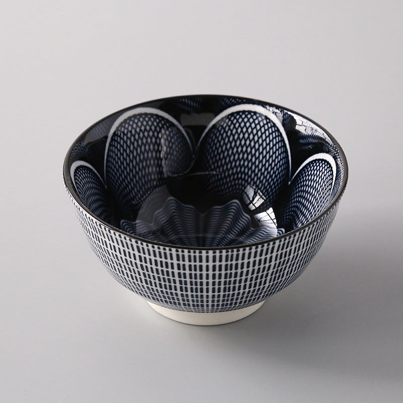 5-Inch Japanese Glazed Ceramic Threaded Rice Bowl - styled view