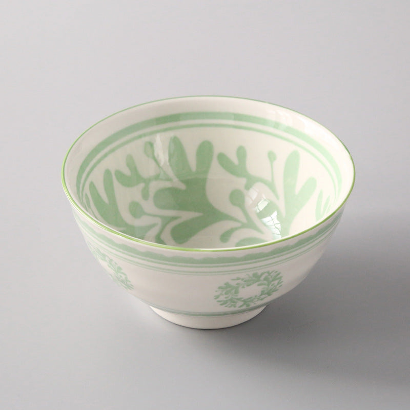 5-Inch Japanese Glazed Ceramic Threaded Rice Bowl - close-up