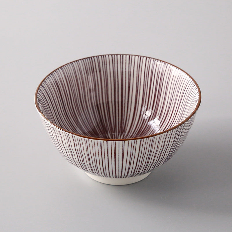 5-Inch Japanese Glazed Ceramic Threaded Rice Bowl - scale view