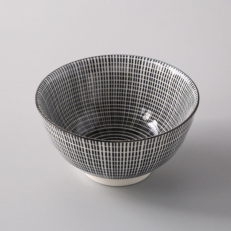 5-Inch Japanese Glazed Ceramic Threaded Rice Bowl - alternate angle